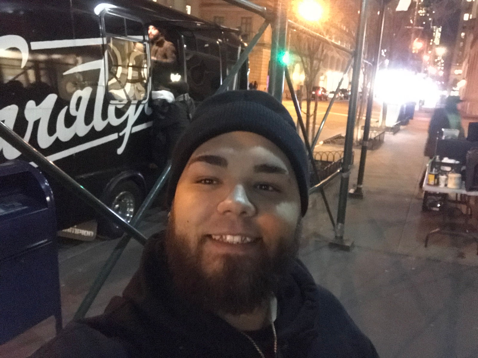 Mobile soup kitchen serving on a city street